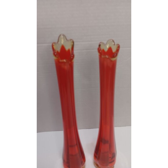 MCM Swing Stretch Red Yellow Retro Tall Glass Set Vases - Picture 2 of 8